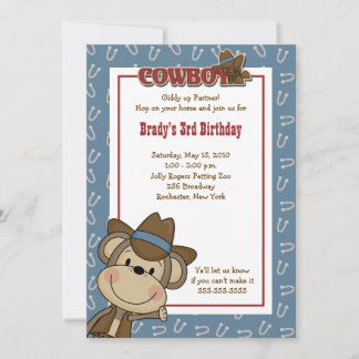 Cowboy Western Monkey 12x18 Geburtstagseinladung Einladung