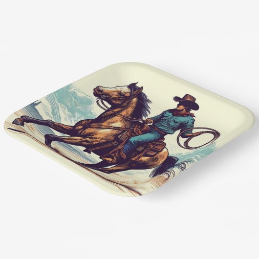 Cowboy Western Pferd Geburtstag Pappteller (Gewinkelt)