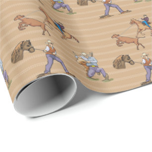 Cowboy-Western-Pferdeochse-TAN-Geschenk-Verpackung Geschenkpapier