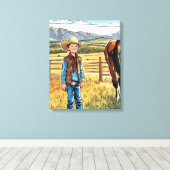 Cowboy Western Rancher Boy's Bedroom Graphic Art Leinwanddruck (Insitu (Holzboden))