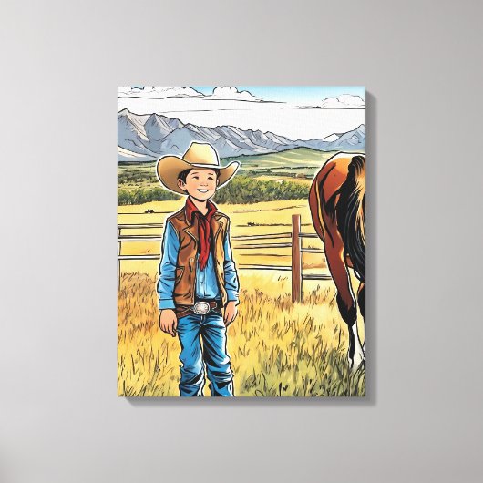 Cowboy Western Rancher Boy's Bedroom Graphic Art Leinwanddruck (Vorderseite)