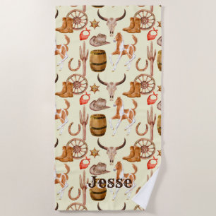 Cowboy Western Rodeo Cowgirl personalisierter Name Strandtuch