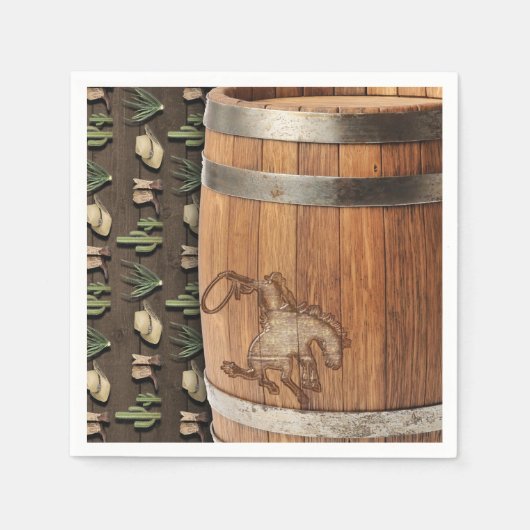 Cowboy Western Rodeo Holzbarrel Geburtstagsparty Serviette (Vorderseite)