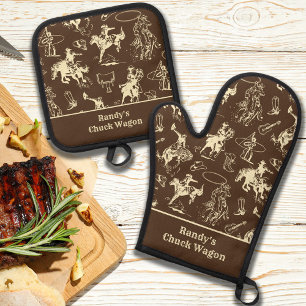 Cowboy Western Rodeo Personalisiert Ofenhandschuh & Topflappen-Set