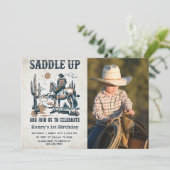 Cowboy Western Rodeo Wild West Birthday Foto Einladung (Stehend Vorderseite)