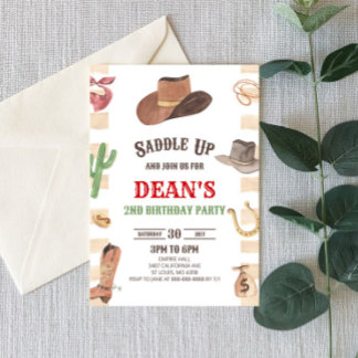 Cowboy Western Rodeo Wild West Birthday Party Einladung