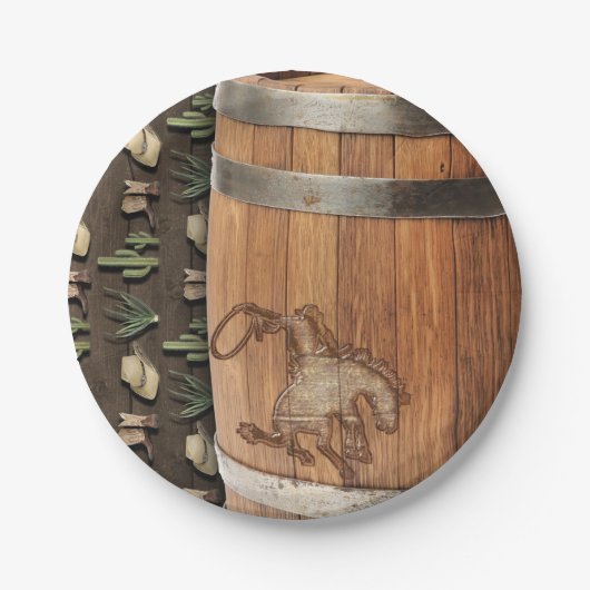 Cowboy Western Rodeo Wooden Barrel Geburtstagspart Pappteller (Vorderseite)