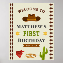 Cowboy Western Saloon Baby Boy Geburtstag Begrüßun Poster