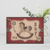 Cowboy-Western-Schwingpferdebaby-Dusche Einladung (Stehend Vorderseite)