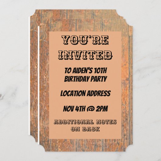 Cowboy Western Theme Einladung (Vorne/Hinten)