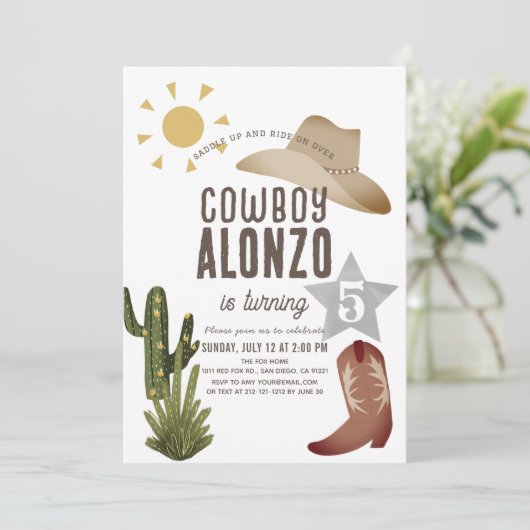 Cowboy Western Wild West Geburtstag Einladung (Stehend Vorderseite)