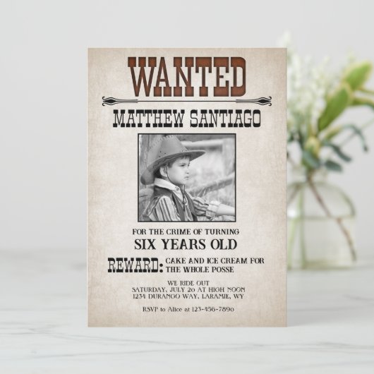 Cowboy-Western Wollte Geburtstag Einladung (Stehend Vorderseite)