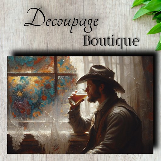 Cowboy Whiskey Window Decoupage Seidenpapier