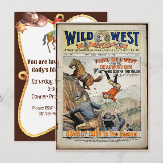 Cowboy Wild West Add Boys Details Geburtstagsparty Einladung