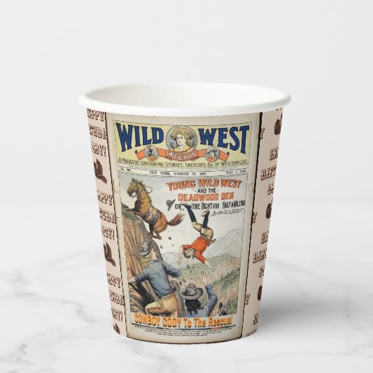 Cowboy Wild West Add Boy's Name Birthday Party Pappbecher (Vorderseite)