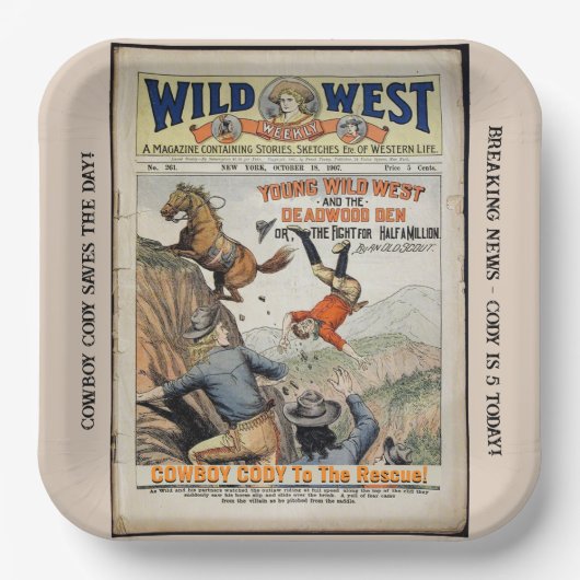 Cowboy Wild West Add Boy's Name Birthday Party Pappteller (Vorderseite)