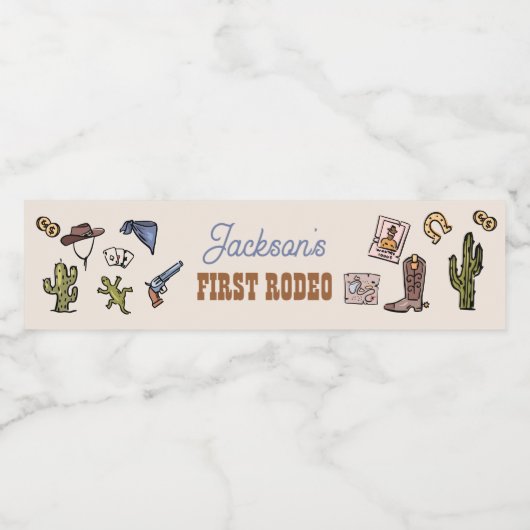 Cowboy Wild West First Rodeo Boy Birthday Wasserflaschenetikett (Einzelnes Label)