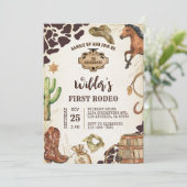 Cowboy Wild West First Rodeo Geburtstag Einladung (Stehend Vorderseite)