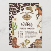 Cowboy Wild West First Rodeo Geburtstag Einladung (Vorne/Hinten)