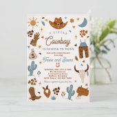 Cowboy Wild West Rodeo Ranch Baby Dusche Einladung (Stehend Vorderseite)