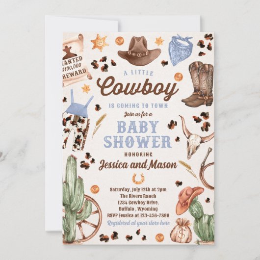Cowboy Wild West Rodeo Ranch Boy Baby Dusche Einladung (Vorderseite)
