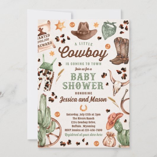 Cowboy Wild West Rodeo Ranch Boy Baby Dusche Einladung (Vorderseite)