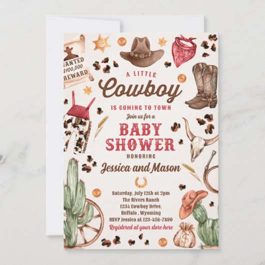 Cowboy Wild West Rodeo Ranch Boy Baby Dusche Einladung (Vorderseite)