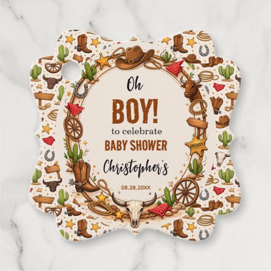 Cowboy Wild West Rodeo Ranch | Rustic Western Baby Geschenkanhänger (Vorderseite)