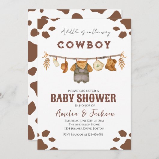 Cowboy Wild West Rodeo Western Boy Baby Dusche Einladung (Vorne/Hinten)