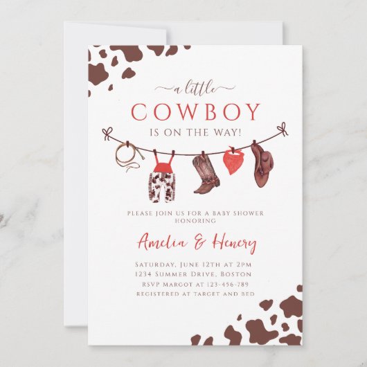 Cowboy Wild West Rodeo Western Red Baby Dusche Einladung (Vorderseite)