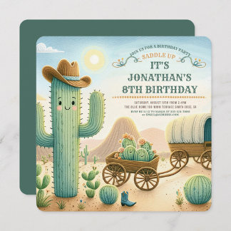 Cowboy Wild Western Cactus Birthday Party Einladung