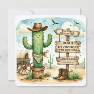 Cowboy Wild Western Cactus Birthday Party Einladung