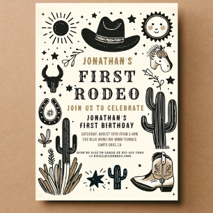 Cowboy Wild Western First Rodeo Erster Geburtstag  Einladung