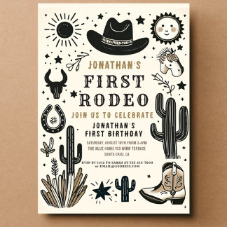 Cowboy Wild Western First Rodeo Erster Geburtstag Einladung
