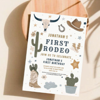 Cowboy Wild Western First Rodeo Erster Geburtstag Einladung
