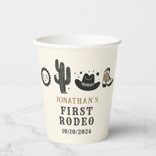 Cowboy Wild Western First Rodeo Erster Geburtstag Pappbecher (Vorderseite)