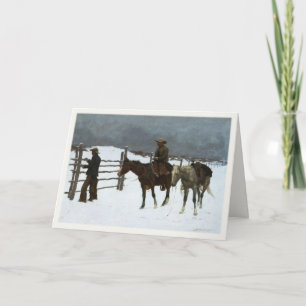 Cowboy Winter Greetings With Old Painting Karte
