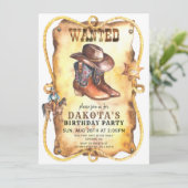 Cowboy Wollte Poster Geburtstagsparty Einladung (Stehend Vorderseite)