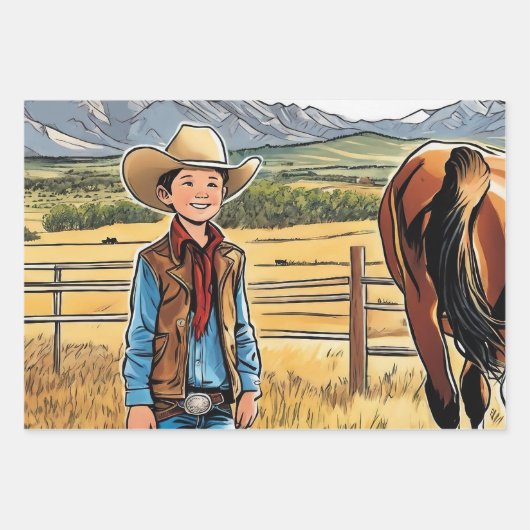 Cowboy Young Boy's Birthday Rocky Mountains 3 Geschenkpapier Set (Vorderseite 2)