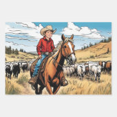 Cowboy Young Boy's Birthday Thema 3 Verschiedene Geschenkpapier Set (Vorderseite 3)