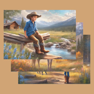 Cowboy Young Boy's Birthday Theme 3 Poster Geschenkpapier Set