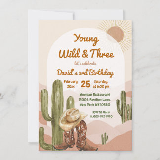 Cowboy Young Wild und Drei Wüste Geburtstag Einladung