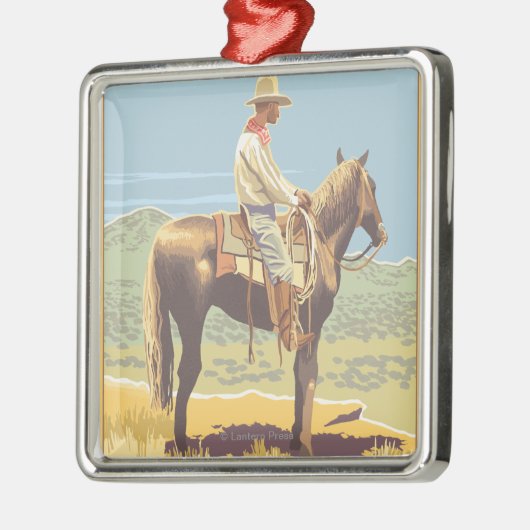 Cowboy-zu Pferd - Glacier Nationalpark, Silbernes Ornament (Links)