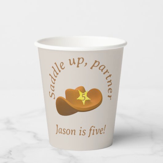 Cowboy zum Geburtstag Pappbecher (Vorderseite)