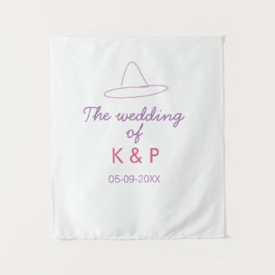 Cowboyhut die Hochzeit von Paarname Datum lila Wandteppich