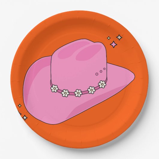 Cowboyhut Orange Und Pink Pappteller (Vorderseite)