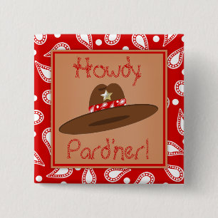 Cowboyhut-rotes Bandanna-Geburtstags-Gastgeschenk Button