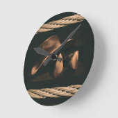 Cowboyhut, Stiefel und Seil-Western reden Runde Wanduhr (Winkel)