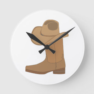 Cowboyhut und Stiefel Runde Wanduhr