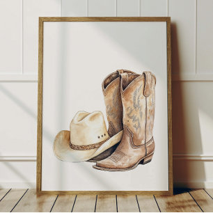 Cowboyhut- und Stiefelposter Kinder Western-Zimmer Poster